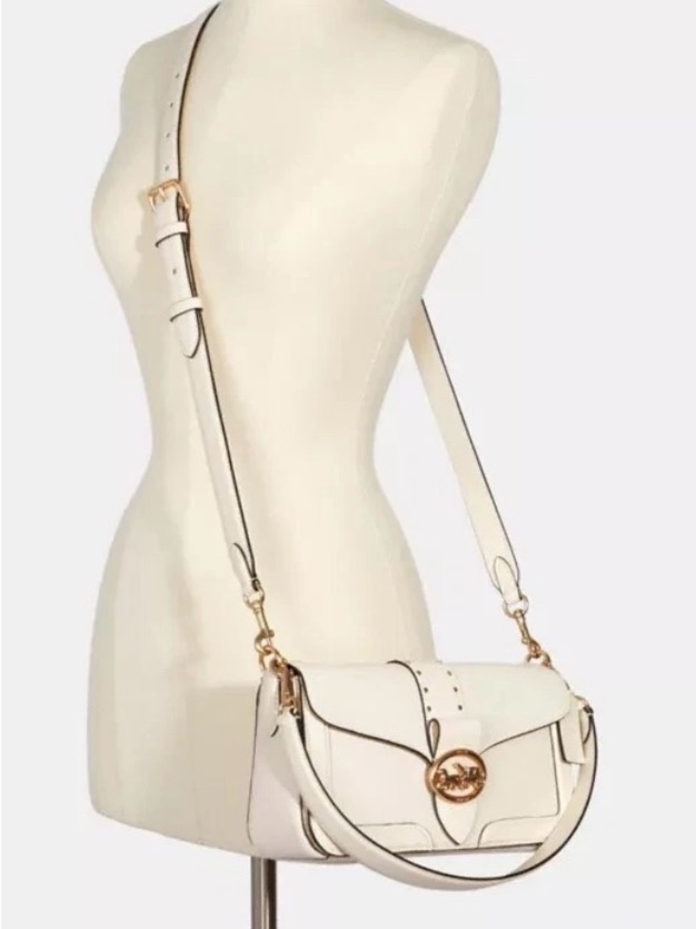 Coach Georgie Shoulder Bag With Rivets Gold/Chalk - Picture 3 of 12